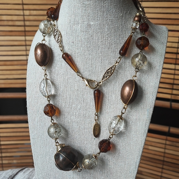 Express Brand Opera Length Necklace Made in Italy Clear Bubble Lucite Wire Cage - Picture 3 of 16